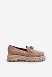Stylish Natural Leather Moccasins with Shiny Loop Detail