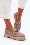 Stylish Natural Leather Moccasins with Shiny Loop Detail