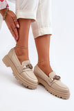Stylish Leather Moccasins with Shiny Loop Detail
