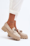 Stylish Leather Moccasins with Shiny Loop Detail