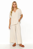 Elegant Women's Airy Blouse and Wide-Leg Pants Set