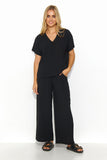 Elegant Women's Airy Blouse and Wide-Leg Pants Set