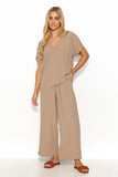 Airy Women's Blouse and Wide-Leg Pants Set in Chic Colors