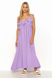 Flowy Oversize Dress with Ruffle Neckline and Back Bling