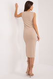 Elegant Ribbed Midi Dress with Decorative Flower Detail