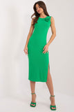 Ribbed Fabric Midi Summer Dress with Decorative Flower
