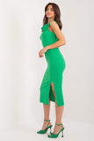 Ribbed Fabric Midi Summer Dress with Decorative Flower