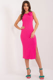 Elegant Ribbed Summer Dress with Decorative Flower Detail