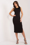 Ribbed Fabric Midi Summer Dress with Floral Accent