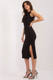 Ribbed Fabric Midi Summer Dress with Floral Accent
