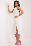 Sophisticated Ribbed Fabric Summer Dress with Flower Detail