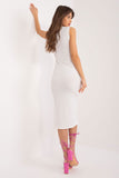 Sophisticated Ribbed Fabric Summer Dress with Flower Detail