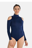 Stylish Blue Cutout Bodysuit with Long Sleeves