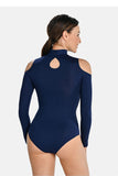 Stylish Blue Cutout Bodysuit with Long Sleeves
