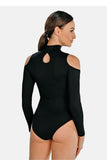 Elegant Cut-Out Bodysuit with Stand-Up Collar