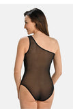 Asymmetrical One-Shoulder Bodysuit with Delicate Knit Design