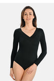 Elegant V-Neck Bodysuit with Cut-Out Back in Black
