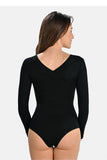 Elegant V-Neck Bodysuit with Cut-Out Back in Black