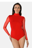 Elegant Deep Red Body with Transparent Long Sleeves