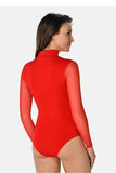 Elegant Deep Red Body with Transparent Long Sleeves