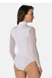 Elegant Women's Bodysuit with Transparent Sleeves in White