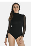 Elegant Black Women's Bodysuit with Transparent Sleeves