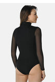 Elegant Black Women's Bodysuit with Transparent Sleeves