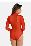 Elegant Deep Red Transparent Mesh Bodysuit