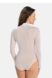 Elegant White Mesh Bodysuit with Long Sleeves and Turtleneck