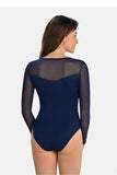 Elegant Long Sleeve Bodysuit with Mesh and Cut-Out Neckline