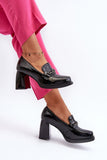 Fashionable Leather Pumps with Platform and Chain Detail