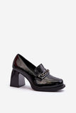 Fashionable Leather Pumps with Platform and Chain Detail