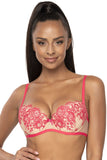 Elegant Lace-Trimmed Beige Push-Up Bra with Cotton Lining