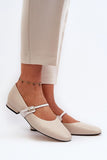 Elegant Natural Leather Ballerinas with Adjustable Strap