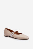 Elegant Natural Leather Ballerinas with Adjustable Strap