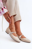 Elegant Natural Leather Ballerinas with Adjustable Strap