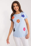 Charming Floral Cotton Blouse with Zircon Accents