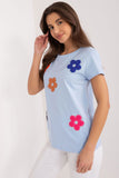 Charming Floral Cotton Blouse with Zircon Accents