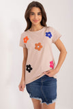 Charming Floral Cotton Blouse with Zircon Accents