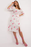Floral Midi Summer Dress with Ruffle Sleeves and Tie Belt