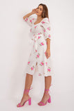 Floral Midi Summer Dress with Ruffle Sleeves and Tie Belt