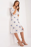 Floral Midi Summer Dress with Ruffle Sleeves and Belt