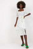 Floral Midi Summer Dress with Ruffle Sleeves and Tie Belt