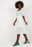 Floral Midi Summer Dress with Ruffle Sleeves and Tie Belt