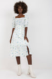Floral Midi Summer Dress with Ruffle Sleeves and Tie Belt