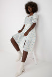 Floral Midi Summer Dress with Ruffle Sleeves and Tie Belt