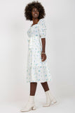 Floral Midi Summer Dress with Ruffle Sleeves and Tie Belt