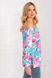Floral Comfort Blouse with Spanish Neckline and Buff Sleeves