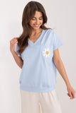 Embroidered Flower Blouse with Zircon Pocket Detail