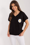 Embroidered Flower Blouse with Heart Neckline and Pocket